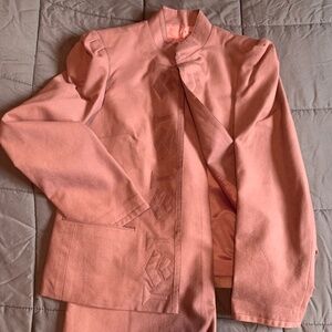 Classic Rose Suede Skirt Suit Set